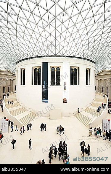 The Great Court, courtyard with a modern dome roof, steel and glass construction, British Museum, London, England, United Kingdom, Europe.