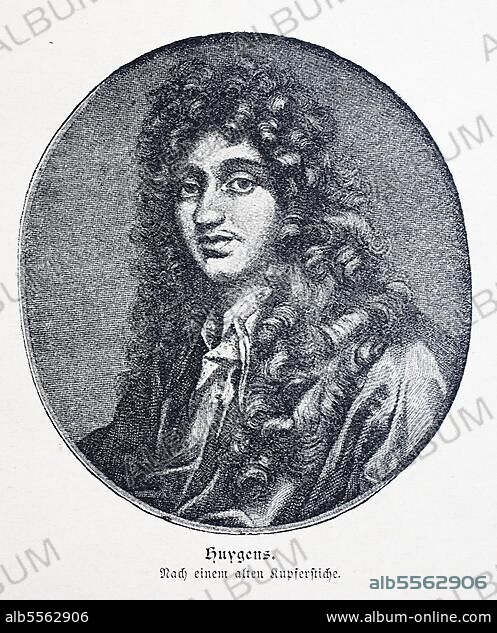 Christiaan Huygens, 14. April 1629, 8. Juli 1695, auch Christianus Hugenius, niederländischer Astronom, Mathematiker und Physiker, digital restaurierte Reproduktion einer Originalvorlage aus dem 19. Jahrhundert.