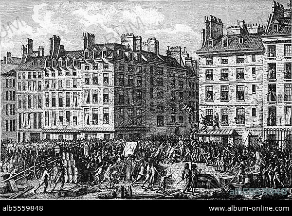 Foulon's Assassination in Greve Square, 1789, Joseph François Foullon (25 June 1715) (1789 in Paris) was a French officer, military politician and finance minister. He was one of the first prominent fatalities of the French Revolution, digitally restored reproduction of a 19th century original, exact date unknown.