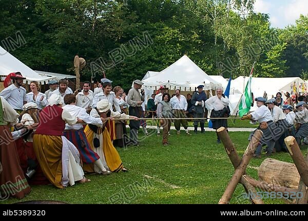 Camp life during the Wallenstein Summer of 1630 activities in Memmingen, Allgaeu, Bavaria, Germany, Europe.