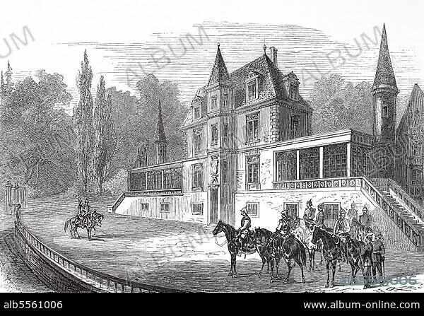 Schloss Bellevue bei Sedan, Frankreich, Ort des Treffens zwischen König Wilhelm I. und Napoleon III. am 2. September 1870, deutsch-französischer Feldzug 1870-1871, Historisch, digital restaurierte Reproduktion einer Originalvorlage aus dem 19. Jahrhundert, genaues Originaldatum nicht bekannt.