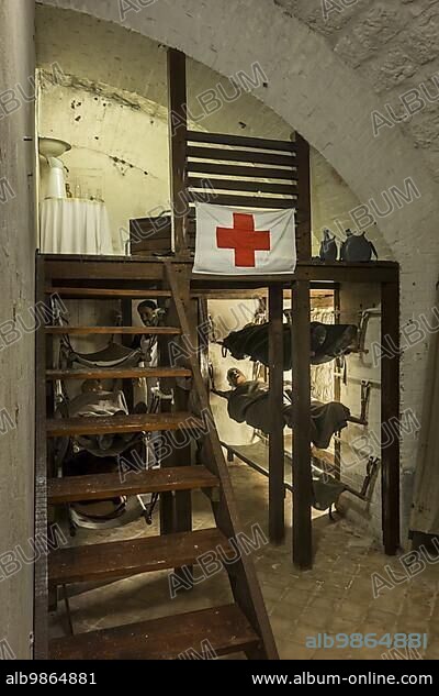 Diorama of infirmiry in the First World War One Fort de Vaux at Vaux-Devant-Damloup, Lorraine, Battle of Verdun, France, Europe.