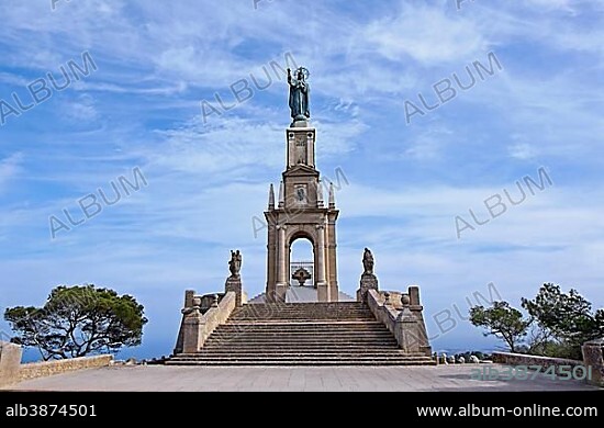Christ statue Cristo Rei, Puig de San Salvador, Felanitx, Majorca, Balearic Islands, Spain, Europe.