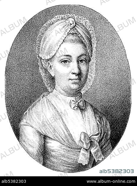 Historical print, portrait of Charlotte von Wolzogen, 1766 - 1794, childhood sweetheart of Friedrich von Schiller, from the Bildatlas zur Geschichte der Deutschen Nationalliteratur, Illustrated Atlas of the History of German National Literature by Gustav Koennecke, 1887.