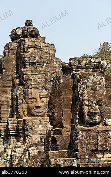 Tower with the face of Bodhisattva Lokeshvara, Bayon Temple, Angkor Thom, Siem Reap, Cambodia, Asia.