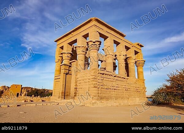 View of Trajan's Kiosk in The Temple of Isis on Agilkia Island in Lake Nasser, Aswan, Upper Egypt.