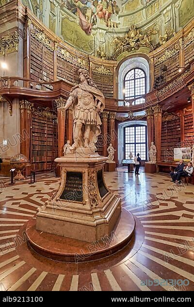 The Prunksaal, center of the old imperial library inside the Austrian National Library. Vienna Austria.