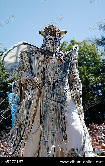 Demon devil mask stilts, knight festival Kaltenberger Ritterspiele, Kaltenberg, Upper Bavaria, Germany, Europe.