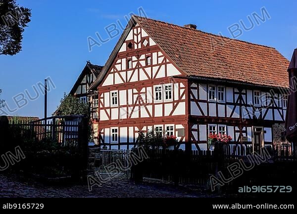 Half-timbered house in the open-air museum Rhöner Museumsdorf in Tann in der Rhön, Fulda district, Hesse, Germany, Europe.