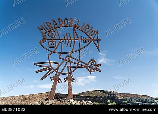 CÉSAR MANRIQUE. Sign Mirador Del Rio, sculpture by architect Cesar Manrique, landmark, Lanzarote, Canary Islands, Spain, Europe.