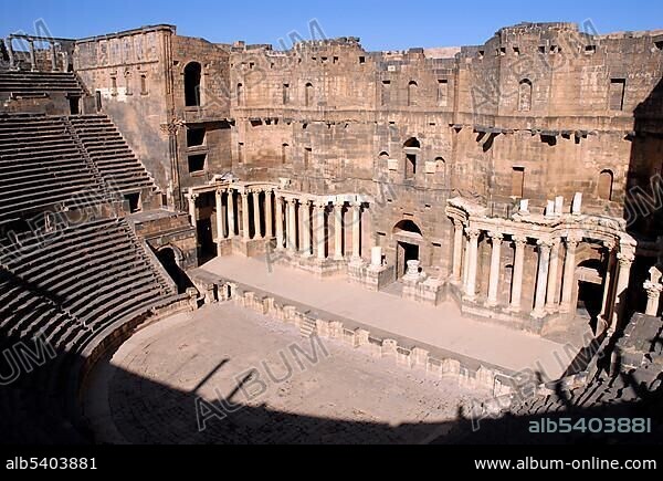 Roman amphitheatre in Bosra, Syria, Middle East, Asia.