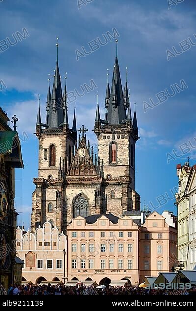 Prague Czech Republic. The Gothic Church of Our Lady before Tyn in Old Town Square.