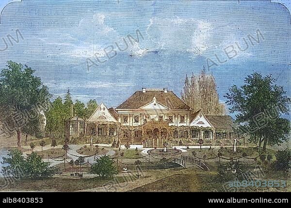 Varzin manor around 1860, Otto von Bismarck's flat, today Warcino in Pomerania, Poland, Historic, digitally restored reproduction of an original 19th century master, exact original date unknown, Europe.