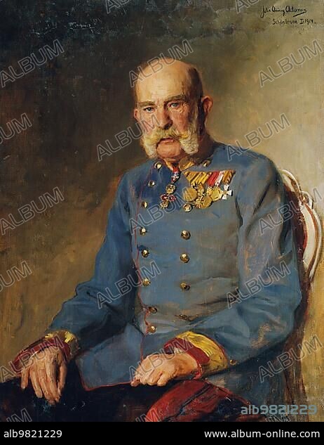 Franz Joseph I (18 August 1830) (21 November 1916); Franz Joseph Karl; of the House of Habsburg-Lorraine; was Emperor of Austria; Apostolic King of Hungary and King of Bohemia from 2 December 1848 until his death; painting by John Quincy Adams; in the service uniform of an Austrian field marshal; Historical; digitally restored reproduction from an original of the period.