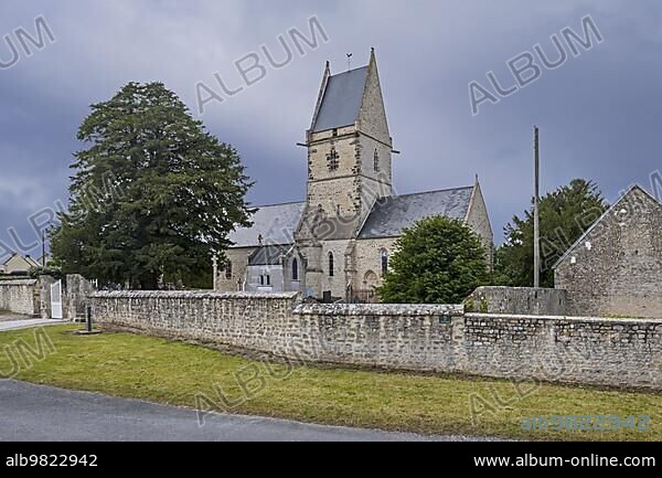Church église Saint-Côme-et-Saint-Damien; used by two US Army Medics as a first-aid post during WW2 at Angoville-au-Plain; Manche; Normandy; France; Europe.