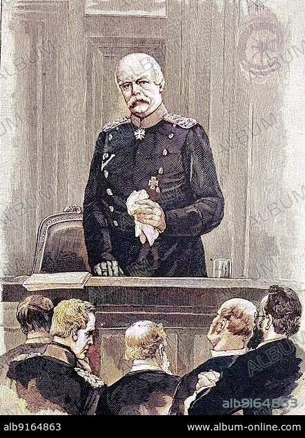 Otto Eduard Leopold von Bismarck-Schönhausen, 1 April 1815, 30 July 1898, was a German politician and statesman. He promulgated the last decree of Emperor Wilhelm I in the Reichstag session of 9 March. Historical, digital reproduction of an original from the 19th century.