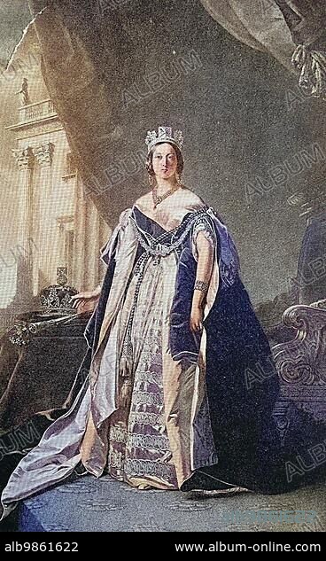 Victoria, Alexandrina Victoria, 24 May 1819, 22 January 1901, was Queen of the United Kingdom of Great Britain and Ireland from 20 June 1837 until her death. On 1 May 1876 she assumed the additional title of Empress of India, painted by Winterhalter, digital improved reproduction of an original 19th century print.