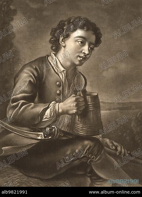 The Refreshment for the Grim Reaper; farm labourer with a jug of beer; c. 1760; Germany; The Scythemans Refreshment; after a painting of Philippe Mercier (1689-1760); Historical; digitally restored reproduction of a historical original; Europe.