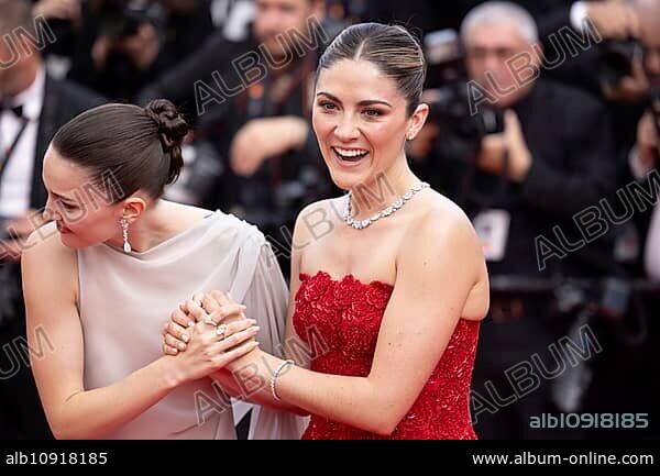 Cannes, France, 14.5.2024: Ella Hunt and Isabelle Fuhrman at the premiere of Horizon: An American Saga on the red carpet of the Palais des Festivals during the 77th Cannes International Film Festival. The 77th Cannes International Film Festival will take place from 14 to 25 May 2024, Europe.