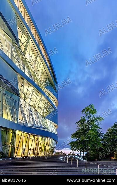 Mercedes-Benz Museum in the Evening; Architecture Ben van Berkel; Architekturbüro UNStudio; Stuttgart; Baden-Württemberg; Germany; Europe.