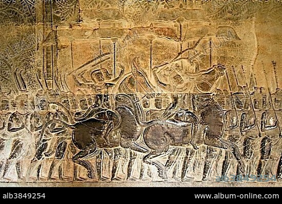 Army of King Suryavarman II in movement, South Gallery, Angkor Wat, UNESCO World Heritage Site, Siem Reap, Cambodia, Asia.