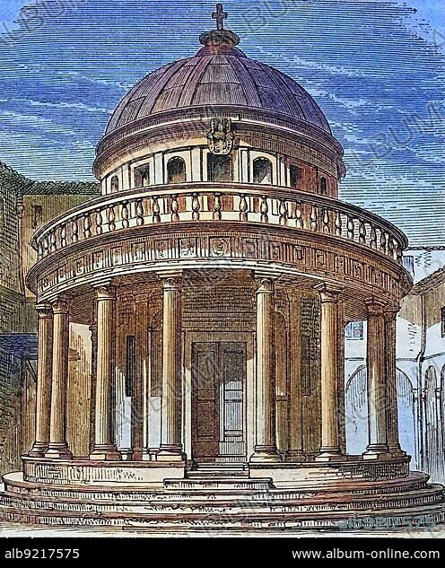Biblical History, San Pietro in Montorio, Tempietto di Bramante, Rome, Italy, Historical Steel Engraving from 1860, Europe.