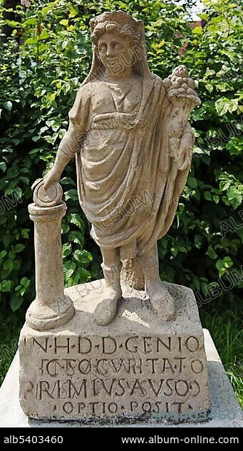 Statuette of a genius, Limes Museum Aalen, Baden-Wuerttemberg, Germany, Europe.
