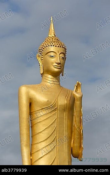 60m high gilded Buddha statue Luang Phaw Dto in Wat Burapha Phiram, Wat Burapapiram, Roi Et, Isan, Thailand, Asia.
