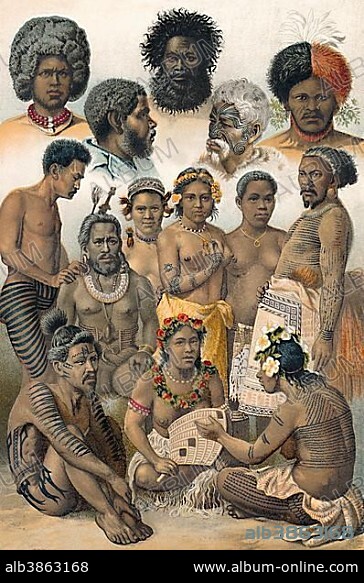 Ethnic groups of Oceania, indigenous Australians, historical illustration, 19th century.