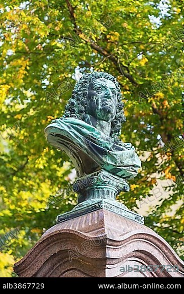 Bust of Johann Friedrich Böttcher, co-inventor of hard porcelain, Meißen, Saxony, Germany, Europe.