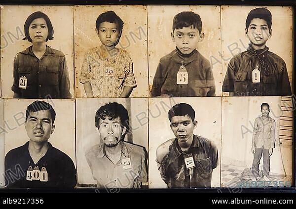 Photos of the prisoners in S21 torture prison in Phnom Penh Cambodia.