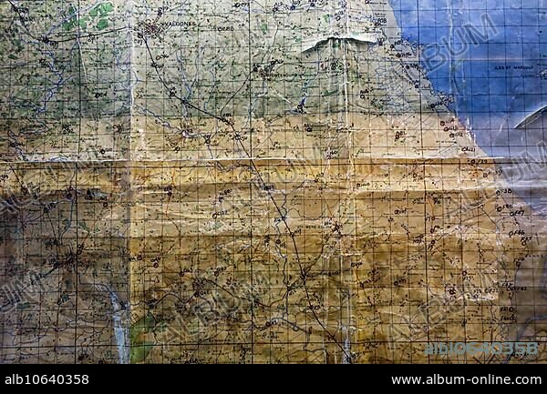 Utah Beach Ordnance Survey map annotated by general Raymond Barton during the D-Day invasion in Normandy, France, Europe.