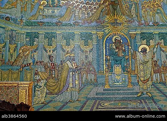 Basilica Notre-Dame de Fourvière, Mosaic of Mary mother of Jesus, Lyon, Rhone, Unesco World Heritage Site, France, Europe.