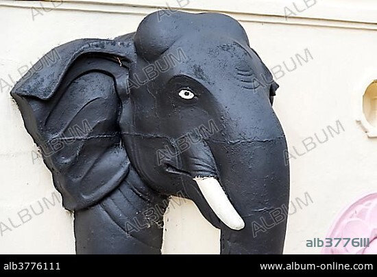 Elephant statue at Buddhist Mahiyangana Raja Maha Vihara Temple, Sri Lanka, Asia.