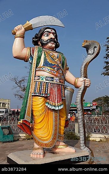 Asura statue of demon Mahishasura, Chamundi Hill, Mysore, Karnataka, South India, India, South Asia, Asia.
