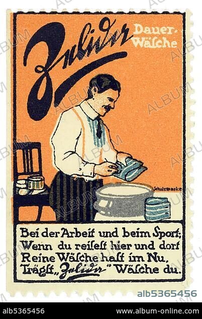 German trading stamp, "Zuliver Dauer-Waesche, Bei der Arbeit und beim Sport, Wenn du reisest hier und dort, Reine Waesche hast im nu, Traegst Zuliner Waesche du!"