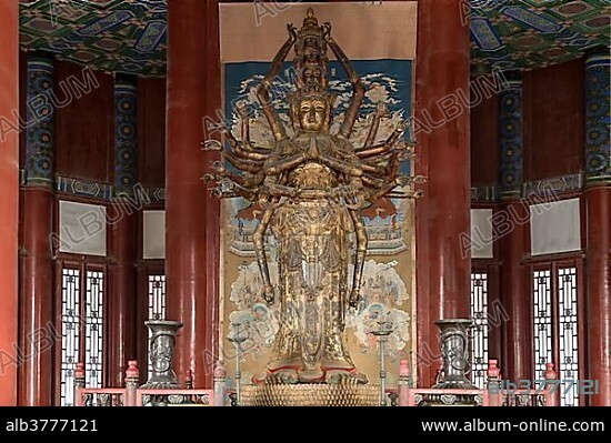 Guanyin statue inside the Tower of Buddhist Incense, Summer Palace, Beijing, China, Asia.