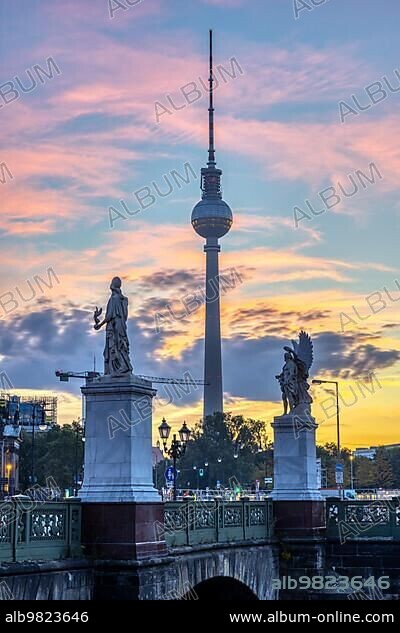 The famous TV Tower of Berlin at sunrise.