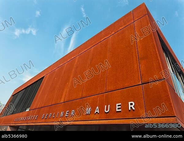 Visitor center for the Berlin Wall Memorial on the street corner of Gartenstrasse and Bernauer Strasse, Mitte, Berlin, Germany, Europe.