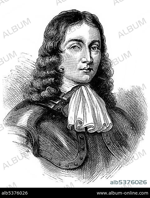 Historical drawing from the U.S. history of the 18th century, portrait of William Penn, 1644 - 1718, founder of the colony of Pennsylvania in what is now U.S.