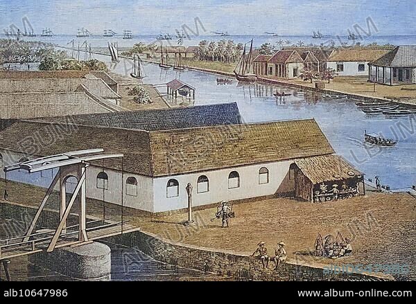 Canal and harbour of Batavia, today Djakarta, Jakarta, Indonesia, around 1885, Historical, digitally restored reproduction from a 19th century original, Canal and harbour of Batavia, today Djakarta, Indonesia, around 1885, Historical, digitally restored reproduction from a 19th century original, Asia.