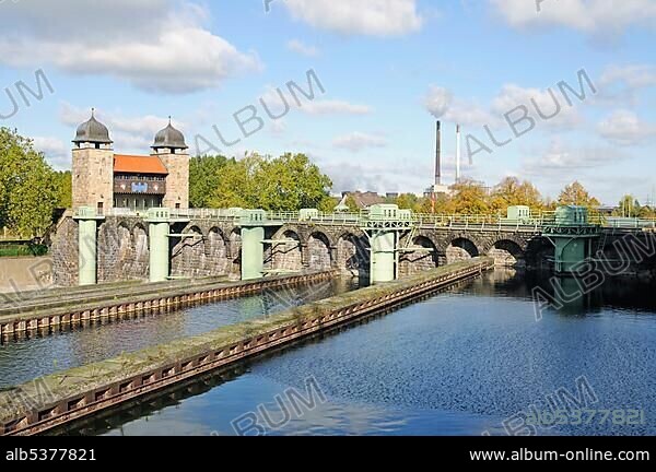 Old shaft lock, Henrichenburg boat lift, Schleusenpark, Waltrop Lock Park, Westphalian Industrial Museum, Route of Industrial Heritage, Dortmund Ems Canal, Waltrop, North Rhine-Westphalia, Germany, Europe.