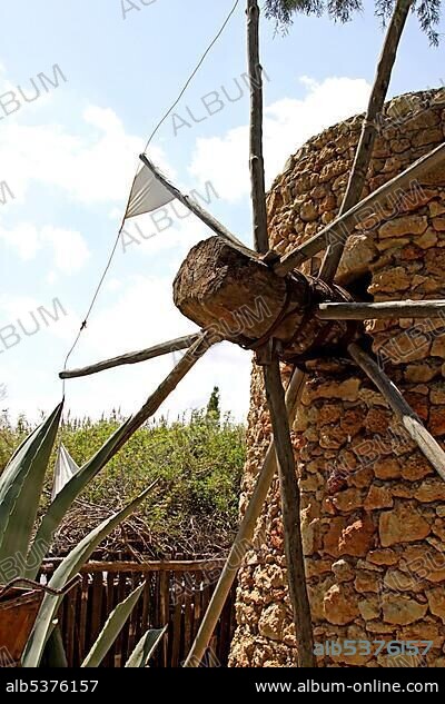 Windmill, Lychnostatis Open Air Museum, Museum of the traditional Cretan life, Hersonissos, Crete, Greece, Europe.