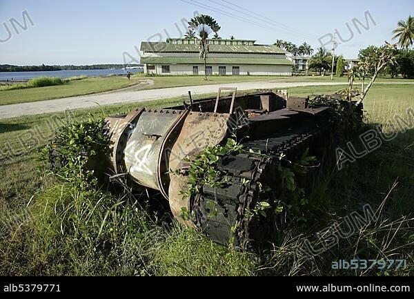Wreck of a Japanese WWII tank, Alexishafen, Madang, Papua New Guinea, Melanesia, Oceania.