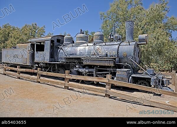 Historic steam engine from 1930 used for the transport of borax, Furnace Creek Museum, Death Valley National Park, California, USA, North America.