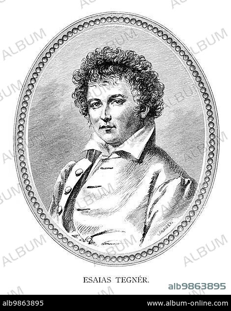 Esaias Tegnér (Kyrkerud) (Värmland 13 November 1782 (1782-11-13) ? 2 November 1846 (1846-11-03), was a Swedish writer, professor of Greek language, and bishop. He was during the 19th century regarded as the father of modern poetry in Sweden, mainly through the national romantique epos Frithjof's Saga. He has been called Sweden's first modern man. Much is known about him, and he also wrote openly about himself. Engraving by Ida Falander (1842-1927), published in Starbäck, Bäckström: Berättelser ur Sven.