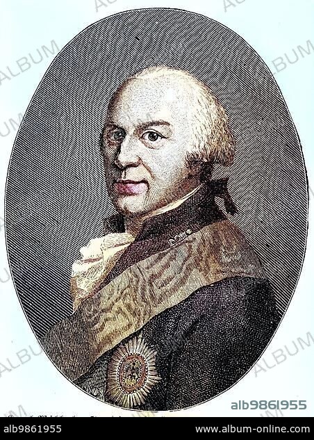 Karl Wilhelm Ferdinand of Brunswick-Wolfenbüttel, 9 October 1735, 10 November 1806, was a German prince, hereditary duke of Brunswick and Lüneburg and from 26 March 1780 sovereign of the principality of Brunswick-Wolfenbüttel, digital improved reproduction of an original print from the 19th century.