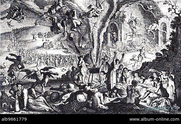 Witch Scene, Witches at Walpurgis Night at the Witches' Dance Place, c. 1650, Germany, Historical, digitally restored reproduction from an original of the time, Europe.
