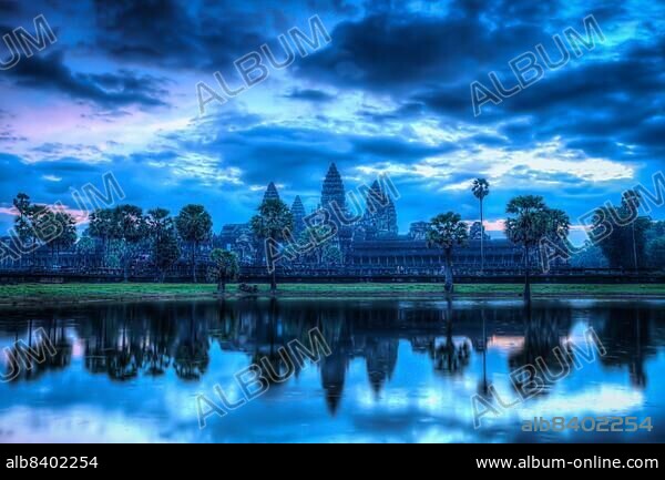 High dynamic range (hdr) image of Angkor Wat, famous Cambodian landmark, on sunrise. Siem Reap, Cambodia, Asia.