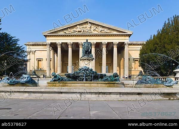 The Victoria Rooms, Vic Rooms, with a memorial statue of Edward VII, University of Bristol's Music Department, Queen's Road, Clifton, Bristol, Gloucestershire, England, United Kingdom, Europe.